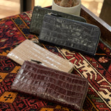 [Croc pattern] <br>L zip long wallet<br>color: dark brown
