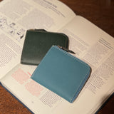 [French calf] <br>Half L zip wallet<br>color: Jean blue