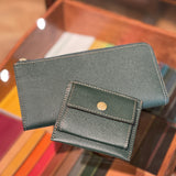 [French calf] <br>L zip long wallet<br>color: dark green