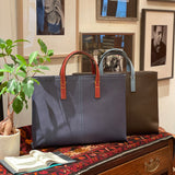 [French calf] <br>Bercy tote bag<br>color: dark brown x aqua blue