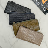 [Croc pattern] <br>L zip long wallet<br>color: navy