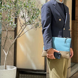 [フレンチカーフ] <br>コンビ　クラッチバッグ<br>color：アクアブルー×トープ<br>【ご予約受付中：お届け目安３ヶ月程】