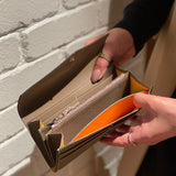 [French calf] <br>flap long wallet<br>color: taupe