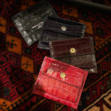 [Croc pattern leather] <br>mini snap wallet<br>color: navy