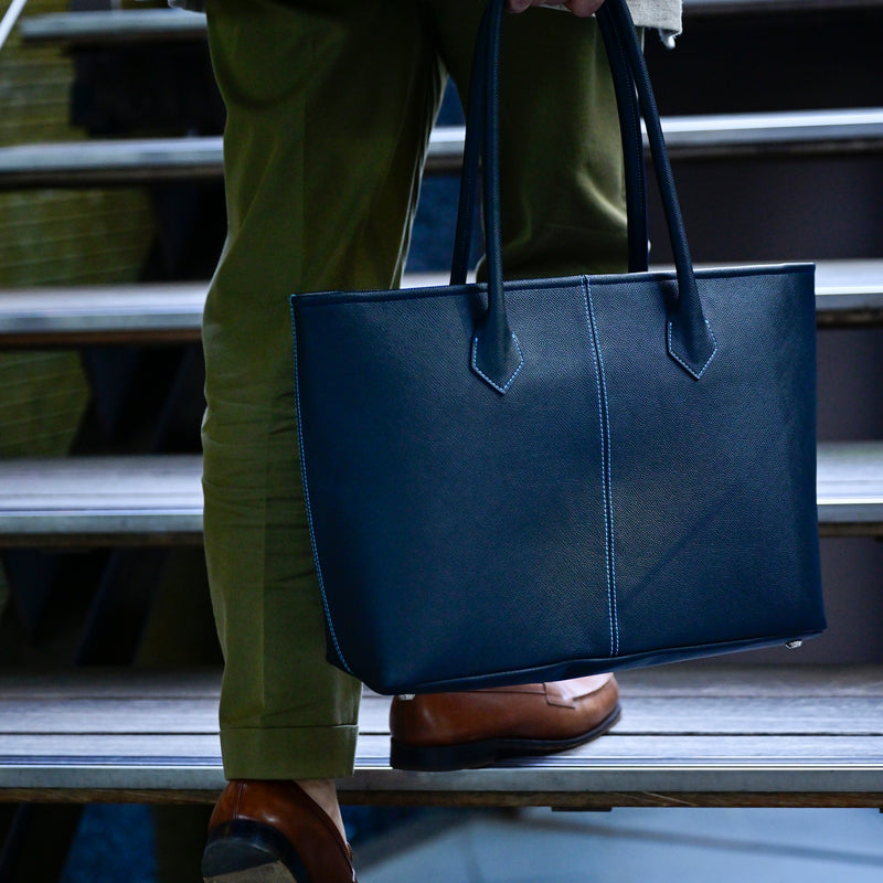 [French calf] <br>Royal tote bag<br>color: Navy x Turquoise stitch x interior navy