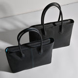 [フレンチカーフ] <br>ロワイヤルMトートバッグ<br>color：ネイビー×ターコイズステッチ×内装ターコイズ<br>【８月上旬入荷予定】