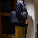 [French calf] <br>Royal tote bag<br>color: Navy x Turquoise stitch x interior navy