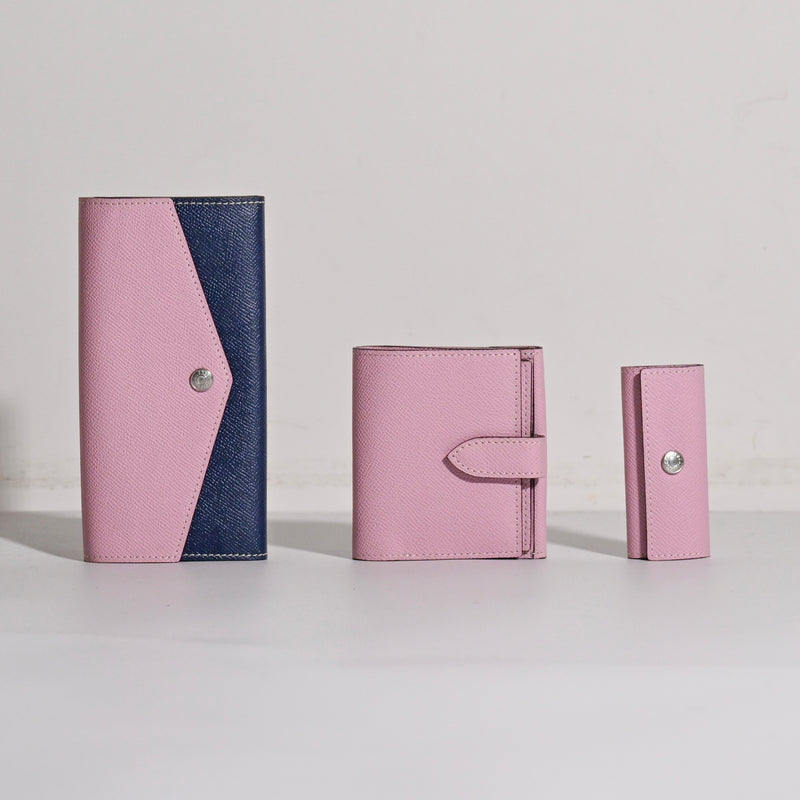 [French calf] <br>Flap long wallet<br>color: Mauve Pink x Ink Blue