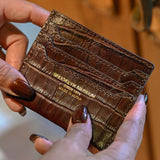[Croc pattern leather] <br>mini snap wallet<br>color: dark brown