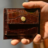 [Croc pattern leather] <br>mini snap wallet<br>color: dark brown