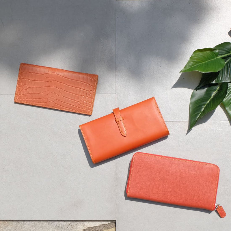[Color Crocodile] <br> Long wallet (no coin purse) <br> color: Orange <br> [Made to order]