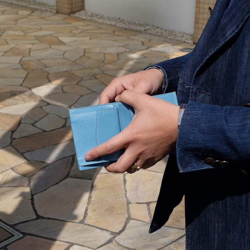 [French calf] <br> Mini wallet (with coin purse) <br> color: Aqua Blue