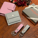 [フレンチカーフ] <br>ホックアップウォレット<br> color：モーヴピンク×オフホワイトステッチ