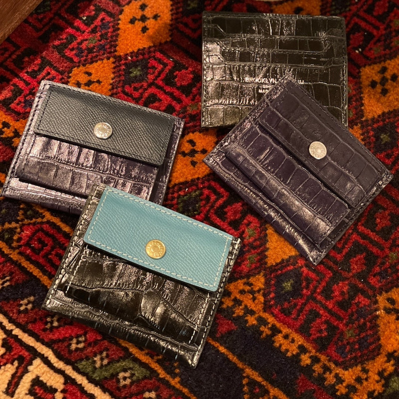 [French Calf x Croco Pattern] <br>Mini -snap wallet<br>Color: Navy x Navy