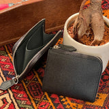 [French calf] <br>Half L zip wallet<br>color: black