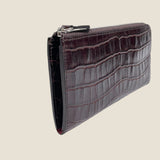 [Croc pattern] <br>L zip long wallet<br>color: dark brown