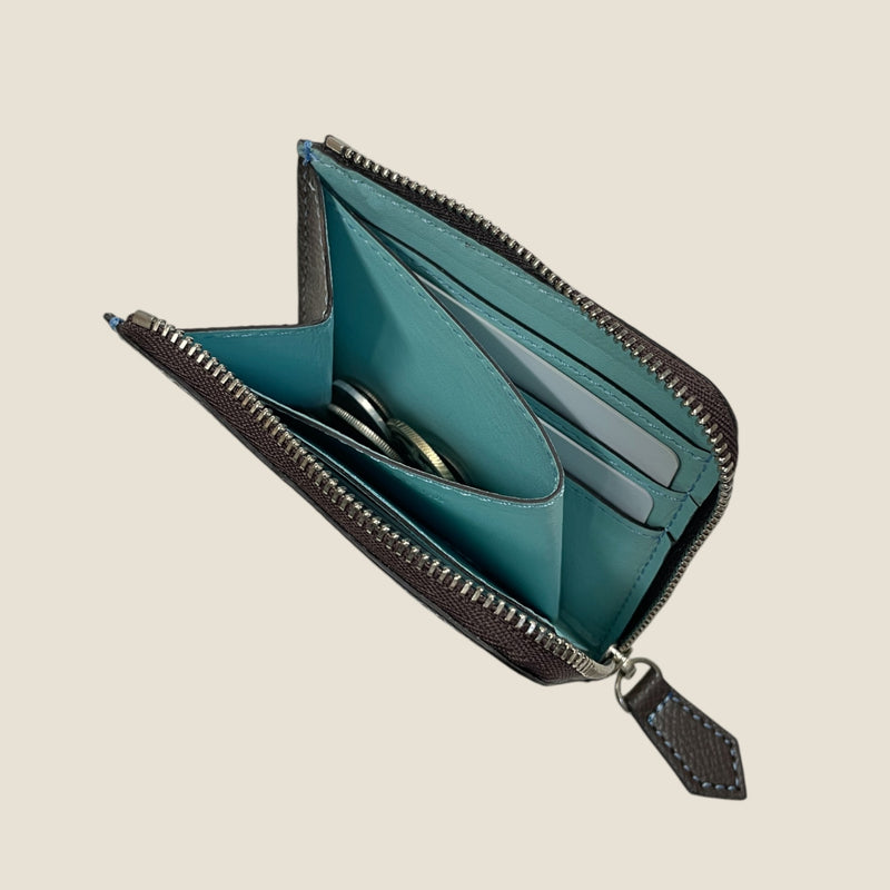 [フレンチカーフ] <br>ハーフLジップウォレット<br>color：ダークブラウン