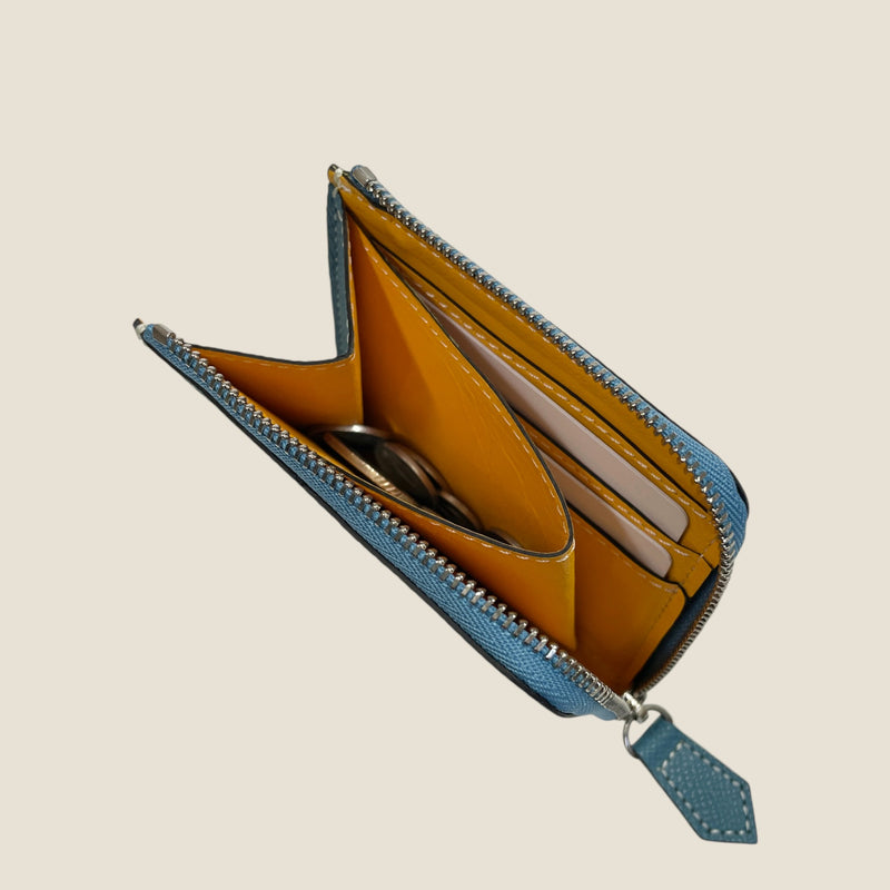 [フレンチカーフ] <br>ハーフLジップウォレット<br>color：ジーンブルー