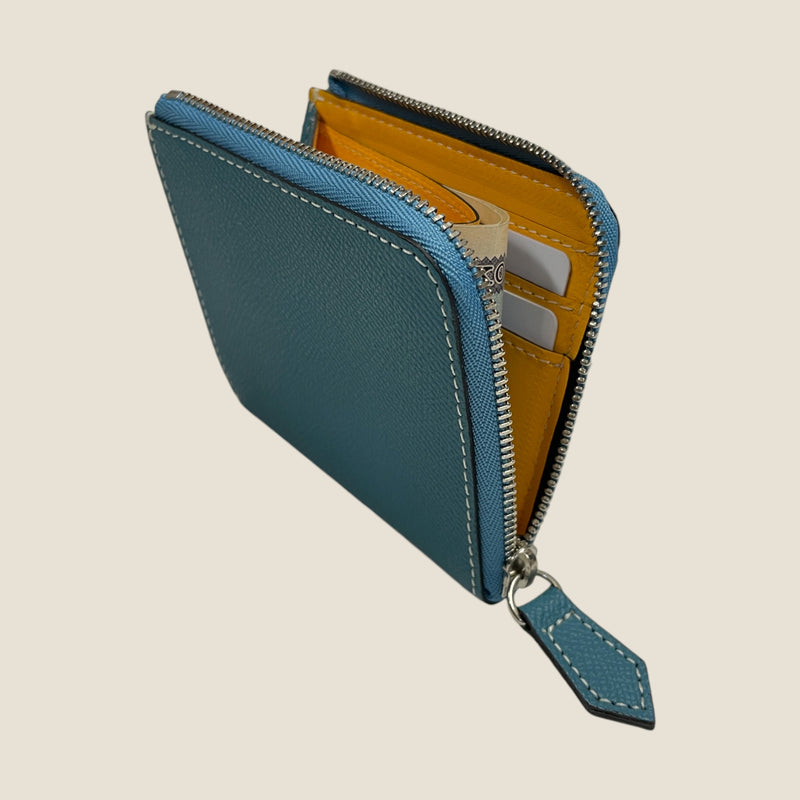 [フレンチカーフ] <br>ハーフLジップウォレット<br>color：ジーンブルー