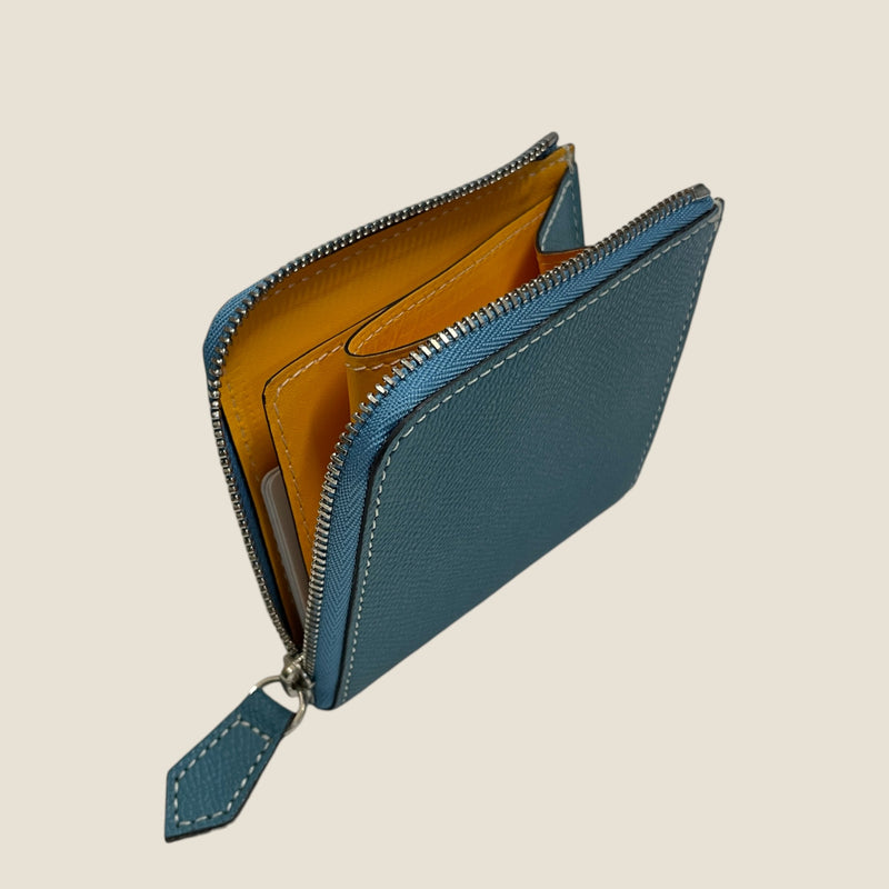 [フレンチカーフ] <br>ハーフLジップウォレット<br>color：ジーンブルー