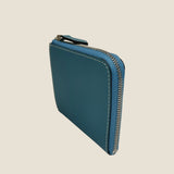 [French calf] <br>Half L zip wallet<br>color: Jean blue