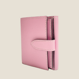 [フレンチカーフ] <br>ホックアップウォレット<br> color：モーヴピンク×オフホワイトステッチ<br>【８月下旬入荷予定】
