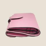 [フレンチカーフ] <br>ホックアップウォレット<br> color：モーヴピンク×オフホワイトステッチ<br>【８月下旬入荷予定】
