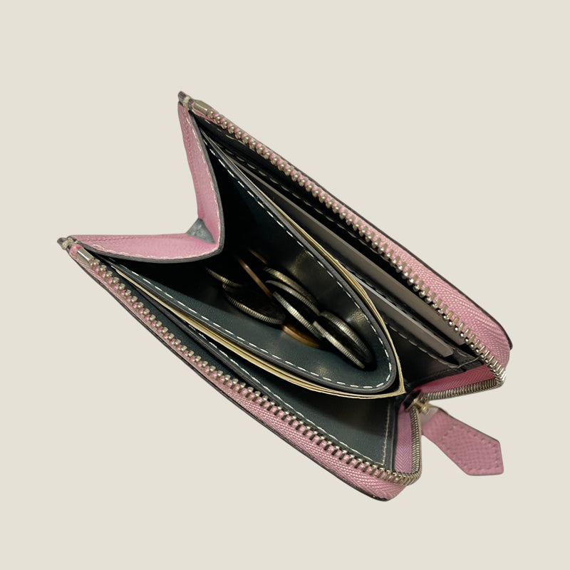 [French calf] <br>Half L zip wallet<br>color: Mauve Pink
