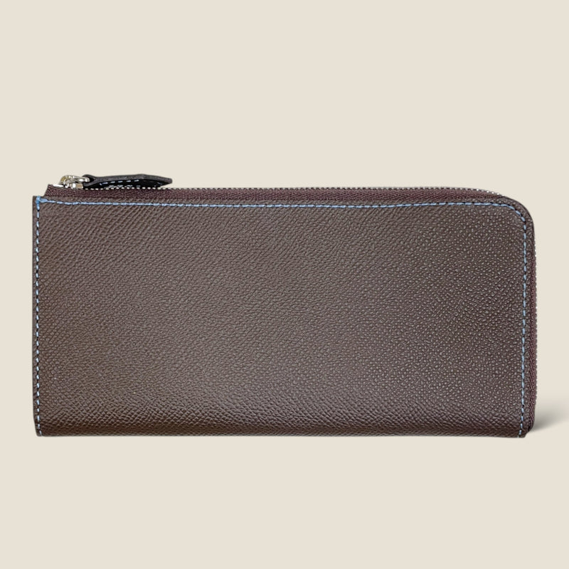 [フレンチカーフ] <br>Lジップロングウォレット<br>color：ダークブラウン