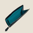 [French calf] <br>L Zip long wallet<br>Color: Navy x Turquoise Stitch