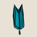 [French calf] <br>L Zip long wallet<br>Color: Navy x Turquoise Stitch