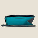 [French calf] <br>L Zip long wallet<br>Color: Navy x Turquoise Stitch