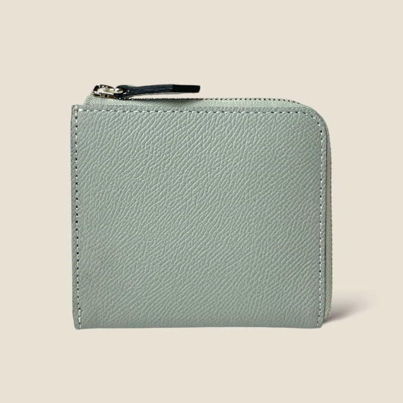 [French calf] <br>Half L zip wallet<br>color: Ice gray