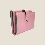 [フレンチカーフ] <br>ホックアップウォレット<br> color：モーヴピンク×オフホワイトステッチ<br>【８月下旬入荷予定】