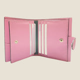 [フレンチカーフ] <br>ホックアップウォレット<br> color：モーヴピンク×オフホワイトステッチ<br>【８月下旬入荷予定】