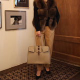 [Shrink leather x croco pattern leather]<br>Voyage L bag<br>color: taupe