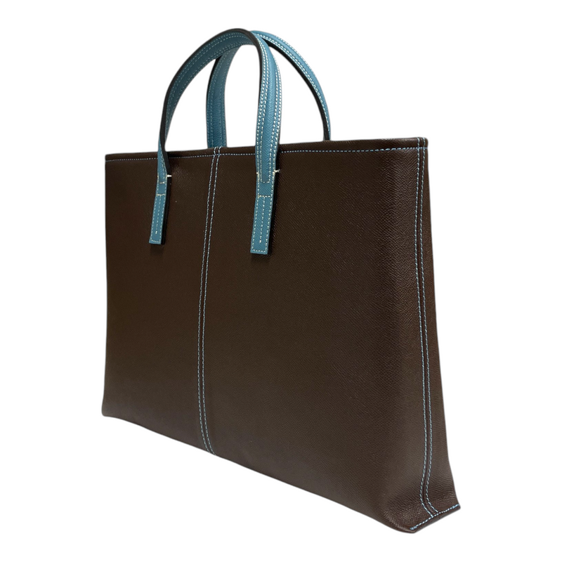 [French calf] <br>Belsy tote bag<br>color: Dark Brown x Aqua Blue