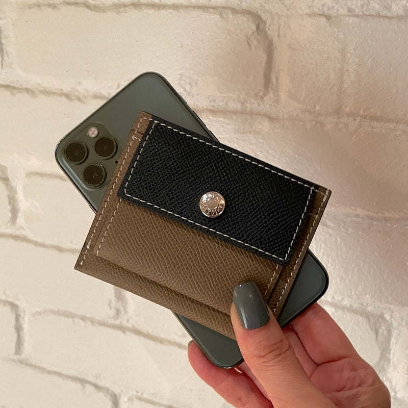 [French Calf] <br> Mini Snap Wallet <br> COLOR: Navy x Tope <br>