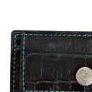 [サルベージ PROJECT]<br>[クロコパターンレザー] <br>ミニスナップウォレット<br>color：ネイビー×ターコイズステッチ