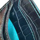 [サルベージ PROJECT]<br>[クロコパターンレザー] <br>ミニスナップウォレット<br>color：ネイビー×ターコイズステッチ