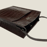 [Croc pattern]<br>Box sacoche L<br>color: dark brown