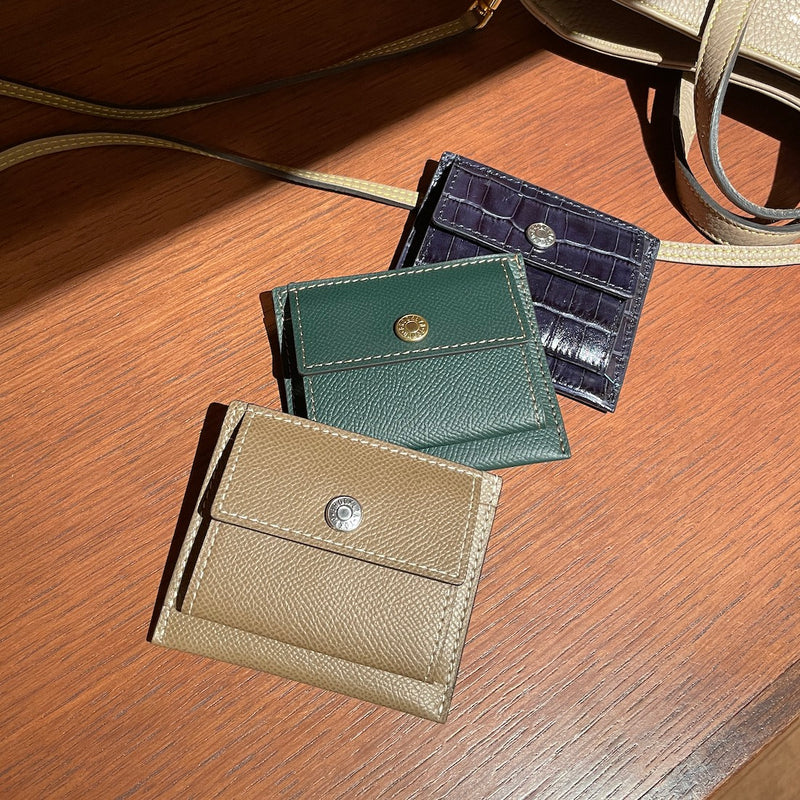 [French Calf] <br> Mini Snap Wallet <br> Color: Dark Green