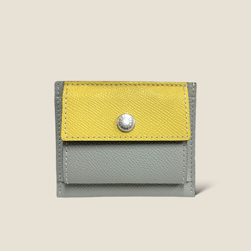 [French calf] <br>Mini -snap wallet<br>Color: Lemon x Ice Gray