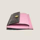 [Croc pattern x French calf] <br>mini snap wallet<br>color: dark brown x mauve pink