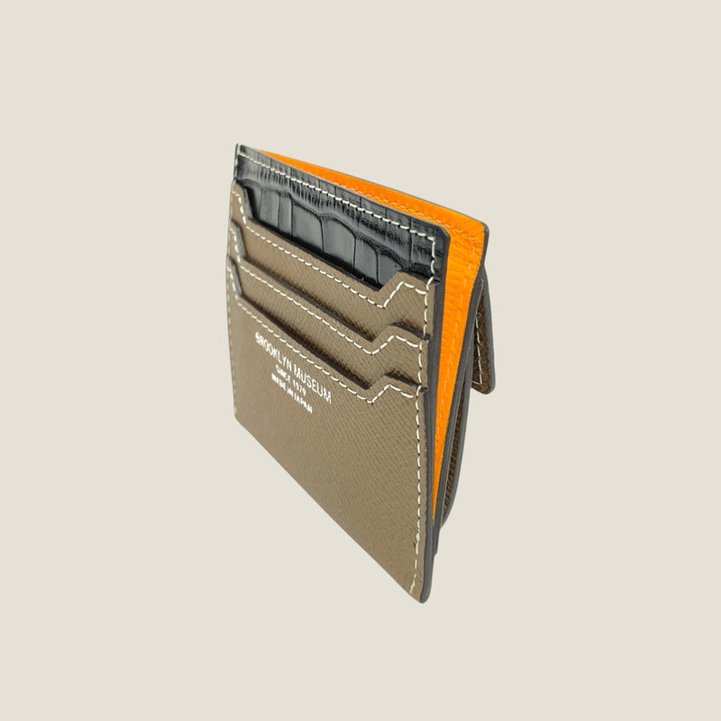 [クロコパターン×フレンチカーフ] <br>ミニスナップウォレット<br>color：ブラック×トープ