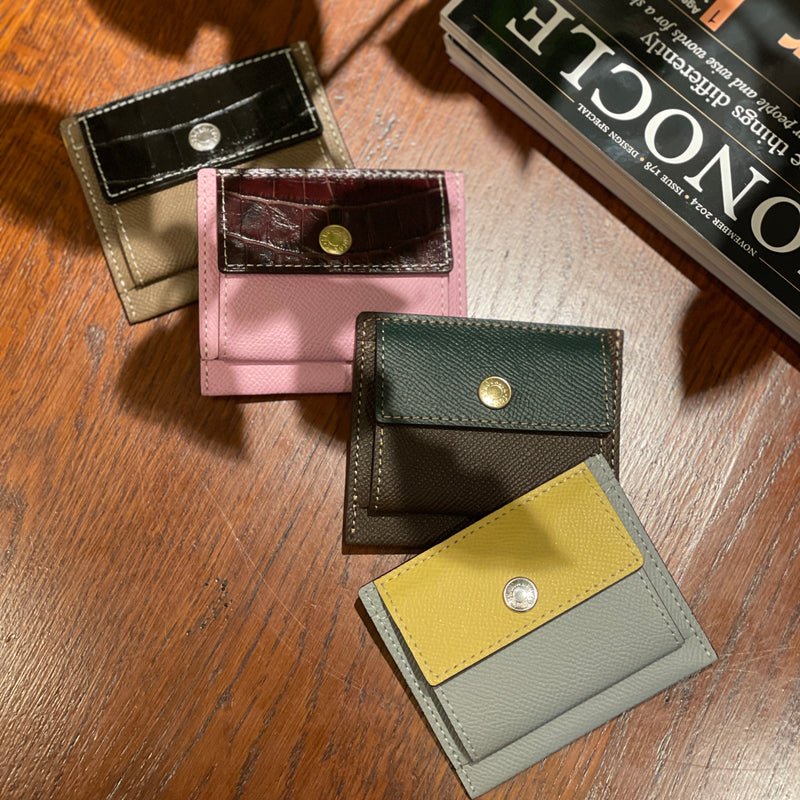 [French calf] <br>Mini -snap wallet<br>color: Dark Green x Dark Brown