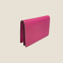 [フレンチカーフ] <br>通しマチカードケース<br>color：マゼンタピンク