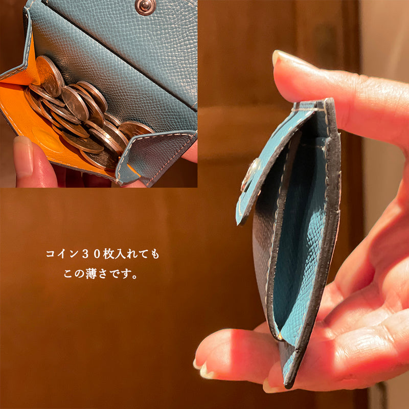 [Croco pattern leather] <br>Mini -snap wallet<br>Color: Navy x Turquoise Stitch<br>【Build-to-order manufacturing】