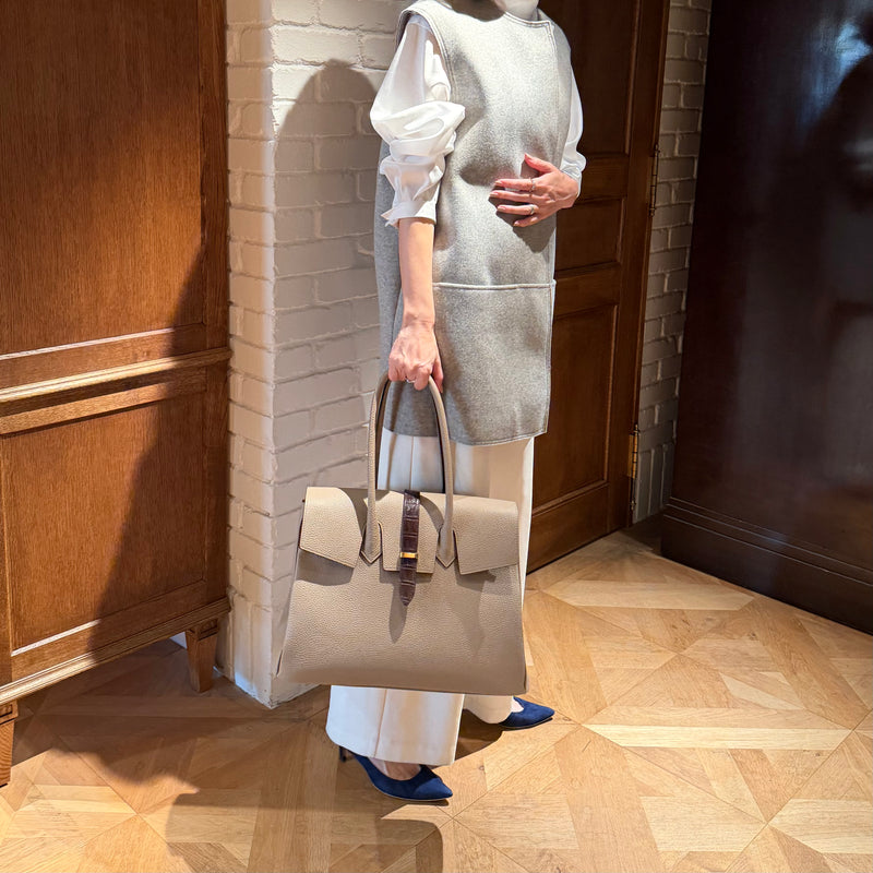 [トリヨンラグーン×クロコダイル]<br>ヴォヤージュLバッグ<br>color：トープ×ダークブラウン