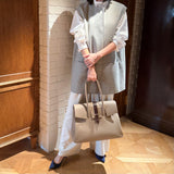[Taurillon Lagoon x Crocodile]<br>Voyage L bag<br>color: taupe x dark brown